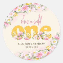 Wild One Senf & Pink Wildblume Geburtstag Runder Aufkleber