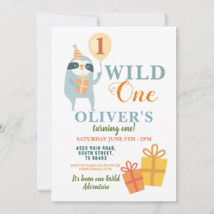 Wild One Sloth Birthday Erste Party Einladung