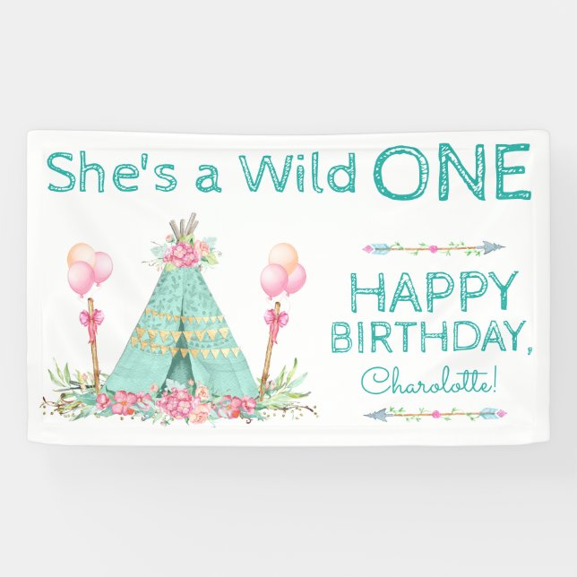 Wild One TeePee 1. Geburtstag Banner (Horizontal)