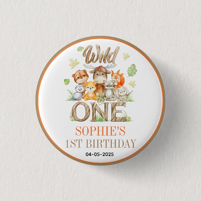 Wild One Tiergeburtstagsfeier | Safari Dschungel Button (Vorderseite)