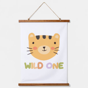 Wild One Tiger Baby Kinderzimmer Wandteppich Mit Holzrahmen