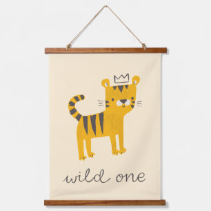 Wild One Tiger Cat Wandteppich Mit Holzrahmen