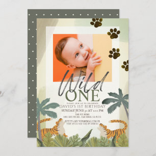 Wild One Tiger Safari Jungle 1. Geburtstag Foto Einladung