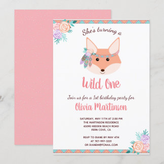 Wild One Tribal Boho Aztec Pink 1. Geburtstag Part Einladung