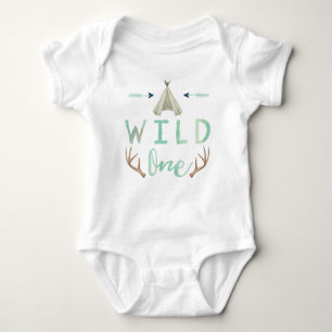 Wild One Tribal Teepee Blue Baby Boy Bodysuit Baby Strampler