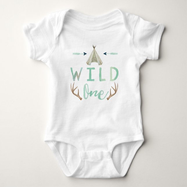 Wild One Tribal Teepee Blue Baby Boy Bodysuit Baby Strampler (Vorderseite)