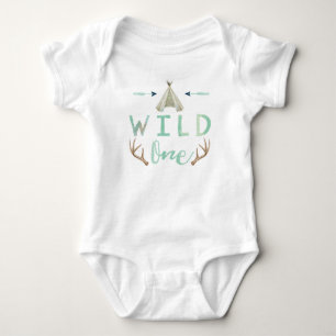 Wild One Tribal Teepee Blue Baby Boy Bodysuit Strampler