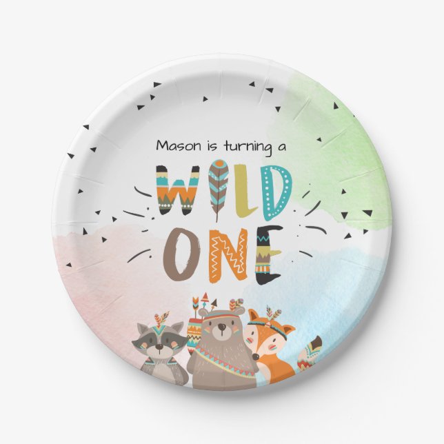 Wild One Tribal Woodland Geburtstagspapier-Teller Pappteller (Vorderseite)