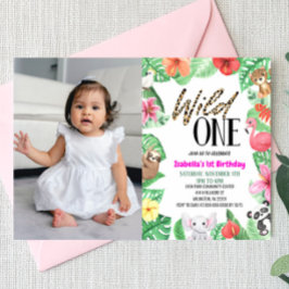 Wild One Tropical Animal Foto 1. Geburtstag Party Einladung