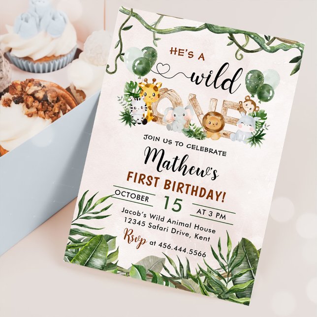 Wild One Tropical Safari Erster Geburtstag Einladung (Von Creator hochgeladen)