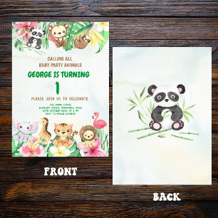 Wild One Tropical Safari Jungle Animals Geburtstag Einladung
