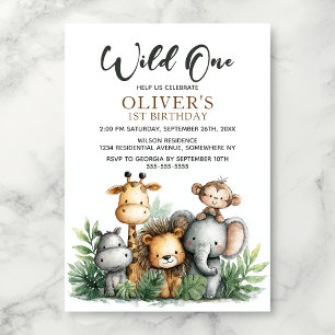 Wild One Tropical Safari Tiere 1. Geburtstag Einladung