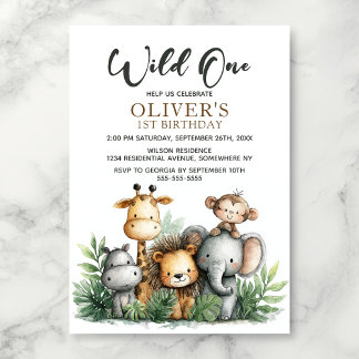 Wild One Tropical Safari Tiere 1. Geburtstag Einladung