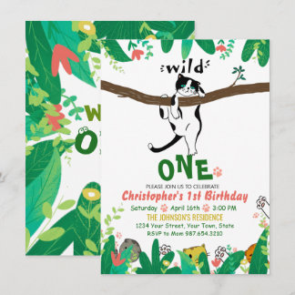 Wild One Tuxedo Kitty Kids 1st Birthday Einladung