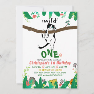 Wild One Tuxedo Kitty Kids 1st Birthday Einladung