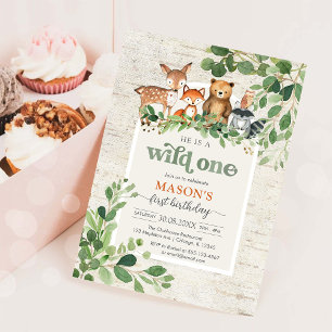 WIld One Waldtiere 1. Geburtstagseinladung Einladung