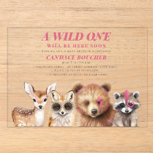 Wild One Waldtiere Festival Baby Shower Acryleinladungen