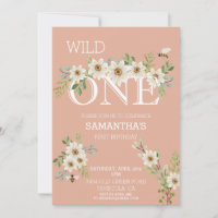 Wild One Watercolor Daisy Erster Geburtstag Invit