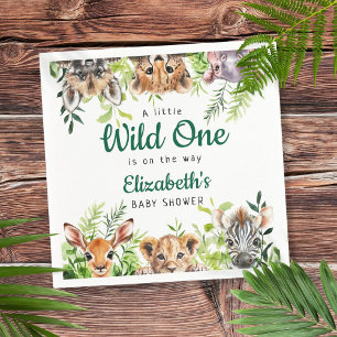 Wild One Watercolor Safari Animals Baby Shower Serviette