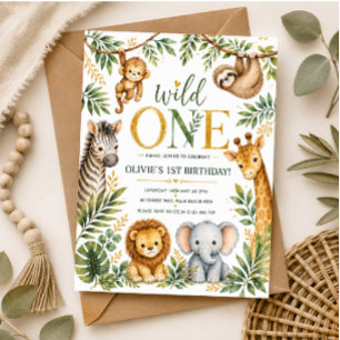 Wild One Watercolor Safari Erster Geburtstag Einladung