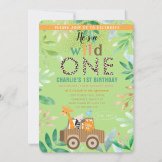 Wild One Watercolor Safari Tiere 1. Geburtstag Einladung