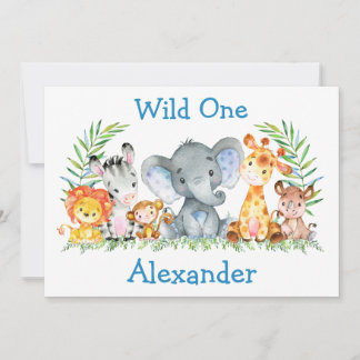 Wild One Watercolor Safari Tiere 1. Geburtstag Einladung