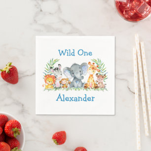 Wild One Watercolor Safari Tiere 1. Geburtstag Serviette