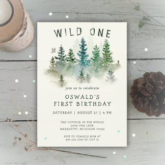 Wild-One-Watercolor-Waldtiere 1. Geburtstag Einladung