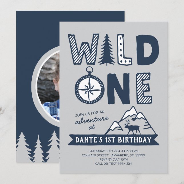 Wild One Wilderness Birthday Einladung (Vorne/Hinten)