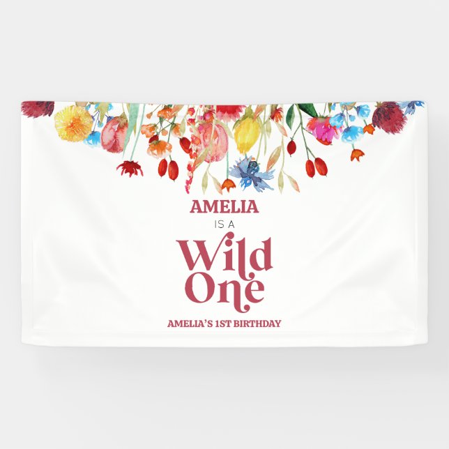 Wild One Wildflower First 1st Birthday Party Banner (Horizontal)