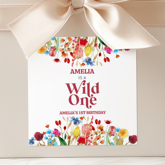 Wild One Wildflower First 1st Birthday Party Favor Quadratischer Aufkleber (Von Creator hochgeladen)