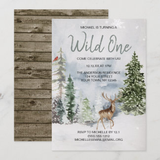 Wild One Winter Woodland Deer First Birthday Einladung