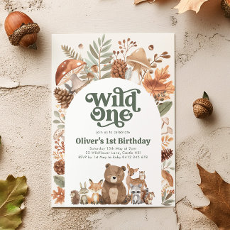 Wild One Woodland 1st Birthday Party Einladung