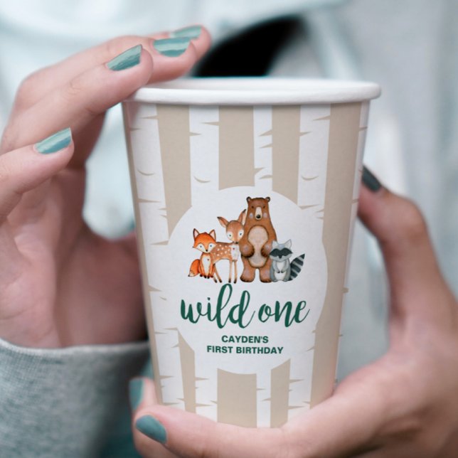 Wild One Woodland Animal Birch Tree Erster Geburts Pappbecher (Von Creator hochgeladen)