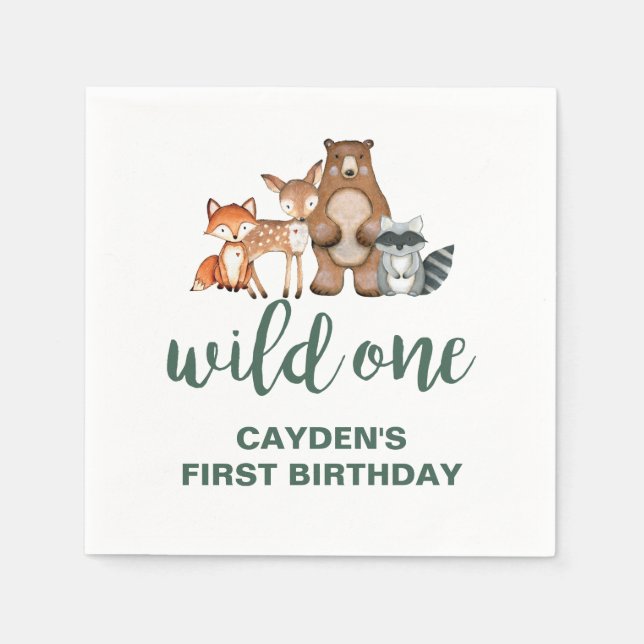 Wild One Woodland Animal First Birthday Napkins Serviette (Vorderseite)
