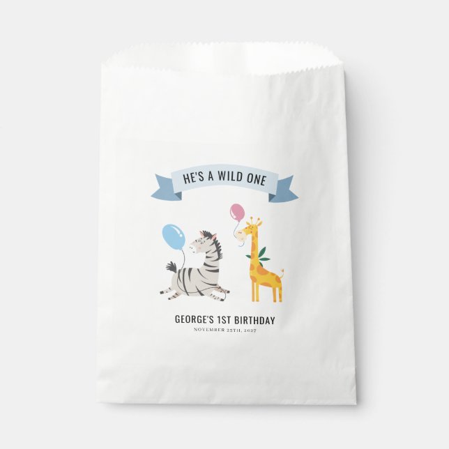 Wild One Woodland Animal Giraffe Zebra Birthday Geschenktütchen (Vorderseite)