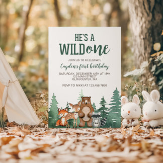 Wild One Woodland Animal zum ersten Geburtstag Ein Einladung