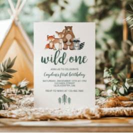 Wild One Woodland Animal zum ersten Geburtstag Ein Einladung