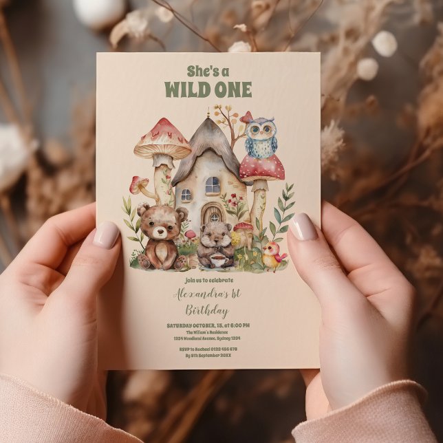 Wild One Woodland Animal zum ersten Geburtstag Einladung (Von Creator hochgeladen)