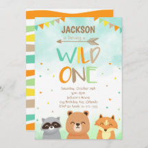 Wild One Woodland Animals 1. Geburtstag Einladung