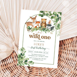 WIld One Woodland Animals 1st Birthday Invitation Einladung