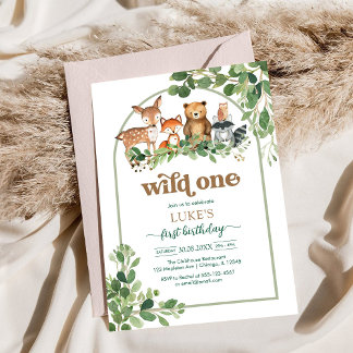 WIld One Woodland Animals 1st Birthday Invitation Einladung