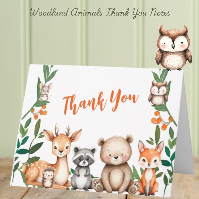 Wild One Woodland Animals Baby Shower Dankeskarte (Von Creator hochgeladen)