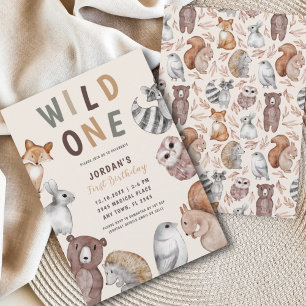 Wild One Woodland Animals erste Geburtstagsparty Einladung