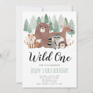 Wild One Woodland Animals Geburtstagsparty einlade Einladung