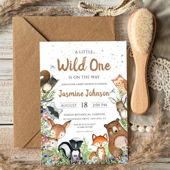 Wild One Woodland Creatures Baby Shower Einladung (Von Creator hochgeladen)