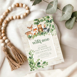 Wild One Woodland Party Animals 1st Birthday Einladung