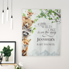 Wild One Woodland Wildlife Baby Shower Backdrop  Wandteppich