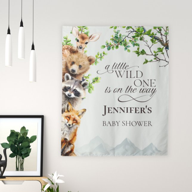 Wild One Woodland Wildlife Baby Shower Backdrop  Wandteppich (Von Creator hochgeladen)