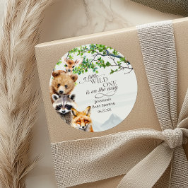 Wild One Woodland Wildlife Baby Shower Favor Runder Aufkleber
